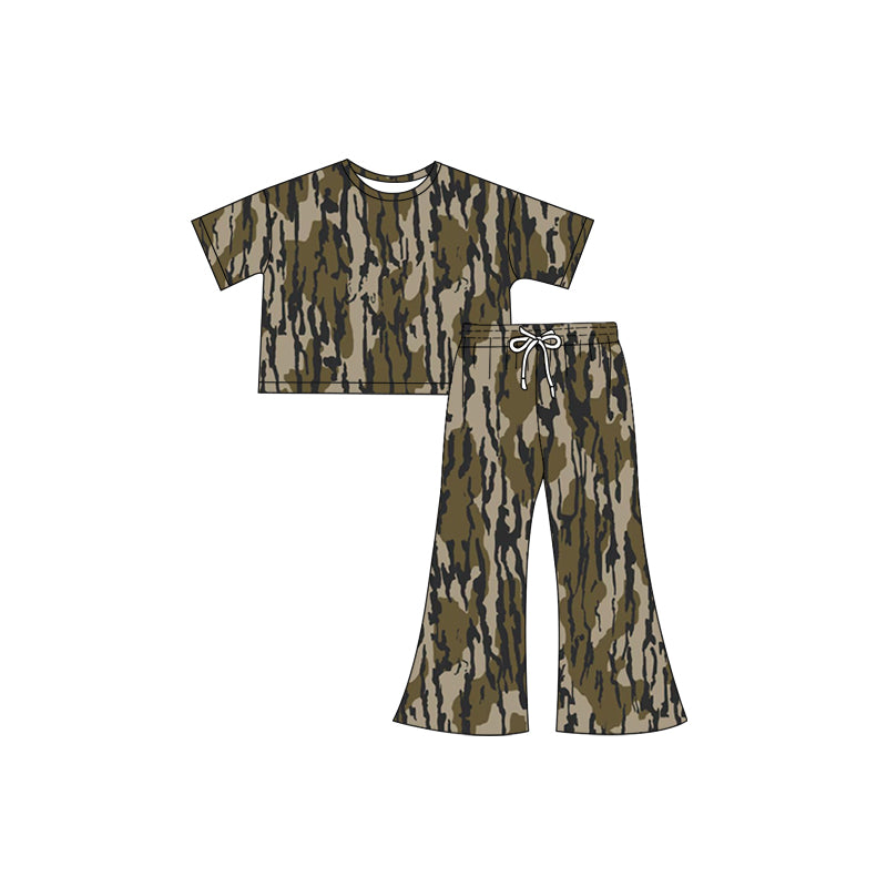 NO MOQ sales GSPO1887 Pre-order baby girls clothes camouflage short sleeve pants sets -2024.12.7