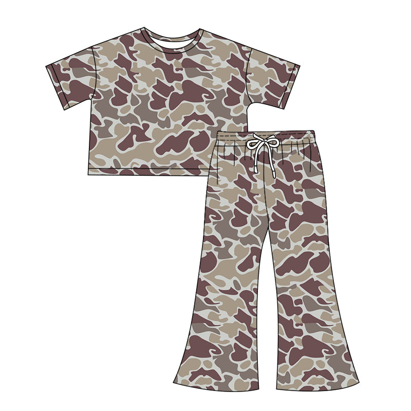 no moq GSPO1904 pre-order Adult women camouflage short sleeve pants set-2024.12.7