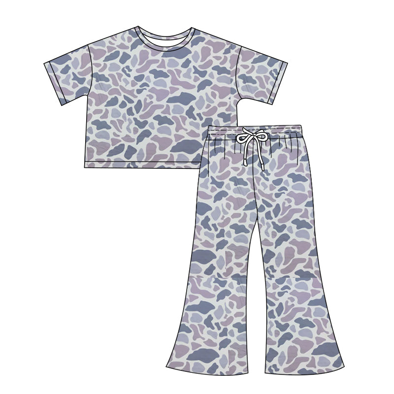 no moq GSPO1907 pre-order Adult women camouflage short sleeve pants set-2024.12.7