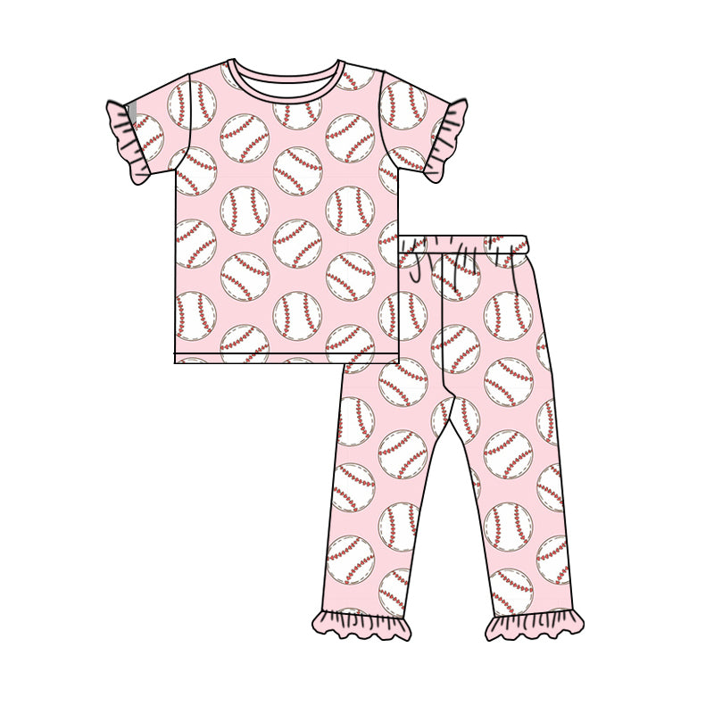 NO MOQ sales GSPO1920 Pre-order baby girls clothes baseball short sleeve pants sets -2024.12.9