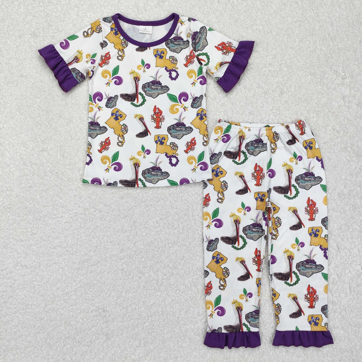 RTS NO MOQ Baby girl clothes mardi gras Short Sleeve Pants Suit