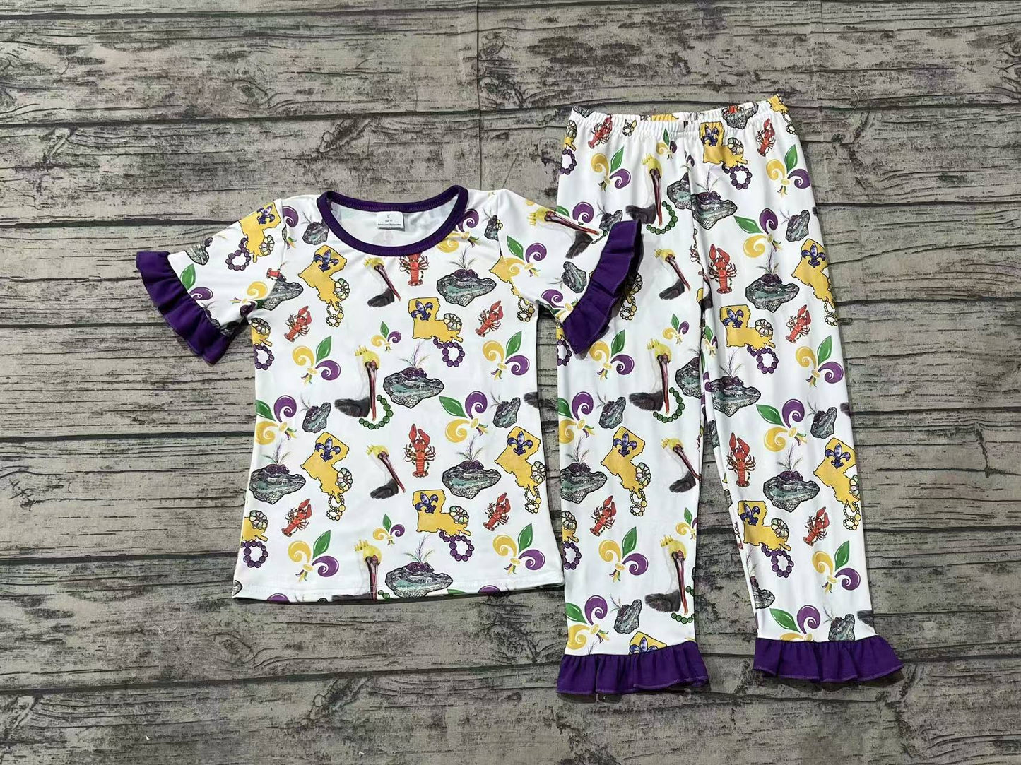 NO MOQ sales GSPO1921 Pre-order baby girls clothes mardi gras short sleeve pants sets