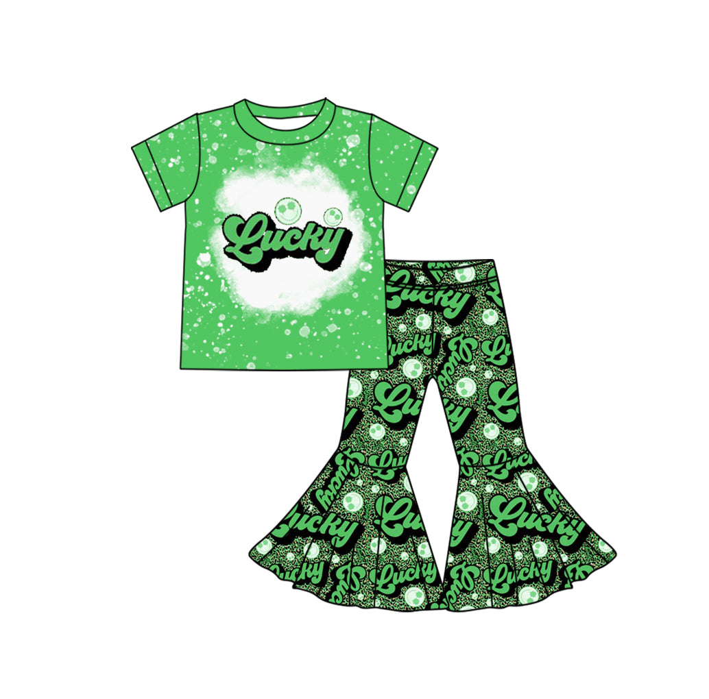 NO MOQ sales GSPO1924 Pre-order baby girls clothes Lucky green short sleeve pants sets -2024.12.10