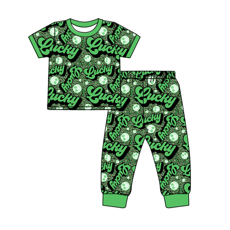 NO MOQ sales GSPO1925 Pre-order baby girls clothes Lucky green short sleeve pants sets -2024.12.10