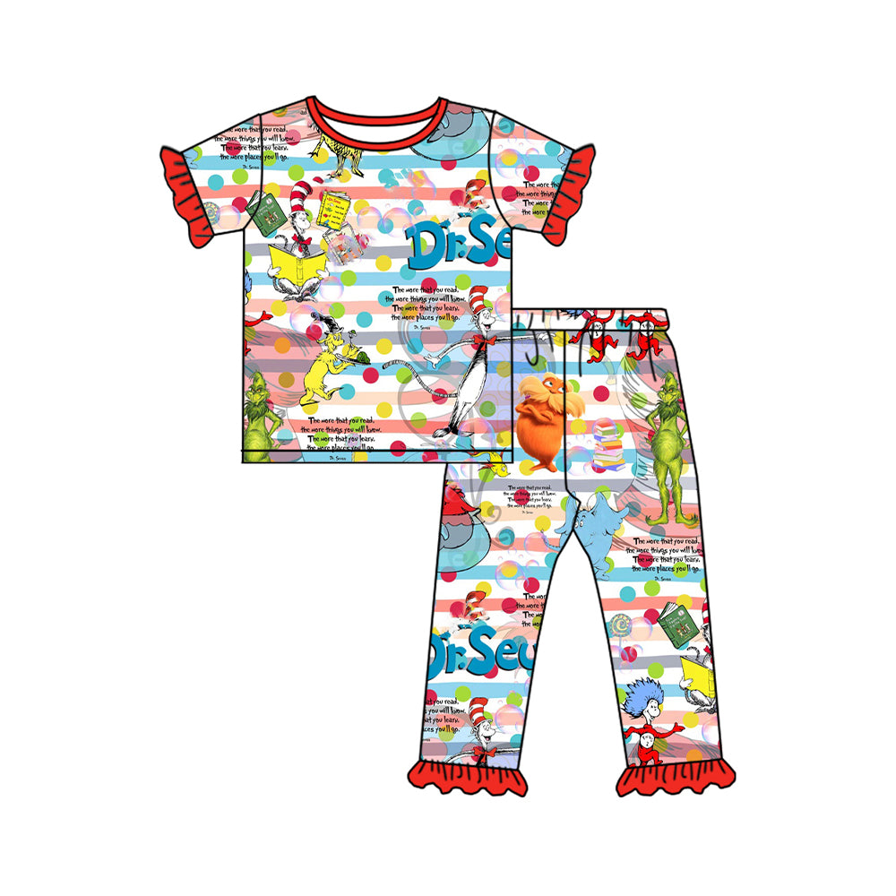 NO MOQ sales GSPO1934 Pre-order baby girls clothes dr seuss short sleeve pants sets -2024.12.12