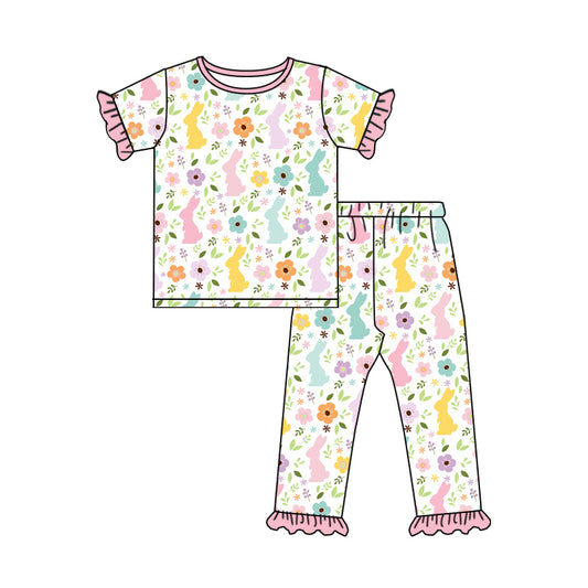 NO MOQ sales GSPO1935 Pre-order baby girls clothes floral pink short sleeve pants sets -2024.12.12