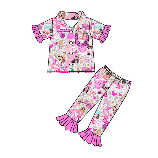 NO MOQ sales GSPO1942 Pre-order baby girls clothes taylor swift short sleeve pants sets -2024.12.14