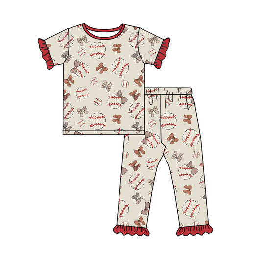 NO MOQ sales GSPO1945 Pre-order baby girls clothes baseball short sleeve pants sets -2024.12.14