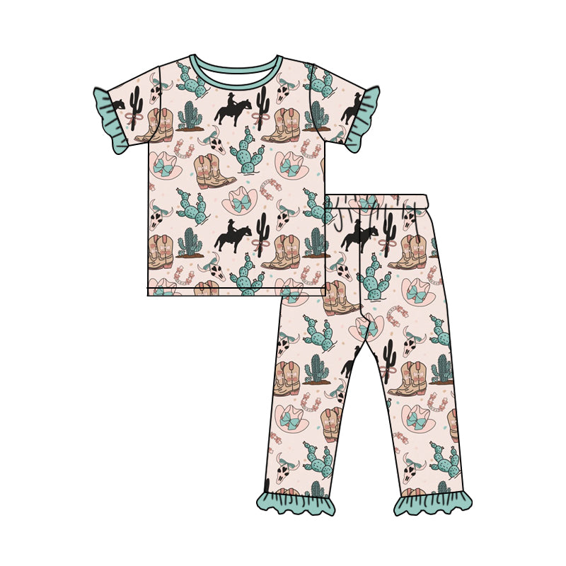 NO MOQ sales GSPO1954 Pre-order baby girls clothes catcus short sleeve pants sets -2024.12.21