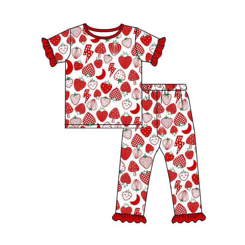 NO MOQ sales GSPO1955 Pre-order baby girls clothes strawberry short sleeve pants sets -2024.12.23