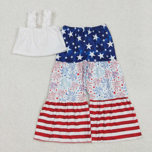 RTS NO MOQ ETA 5/7days Arrived GSPO1959 National Day white camisole star stripe fireworks trousers set