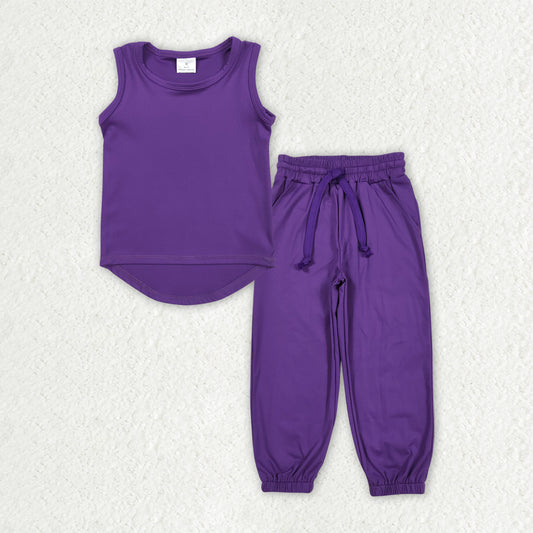 RTS NO MOQ GT0996+P0670 purple sleeveless vest yoga top loose drawstring yoga pants sets-GSPO2029