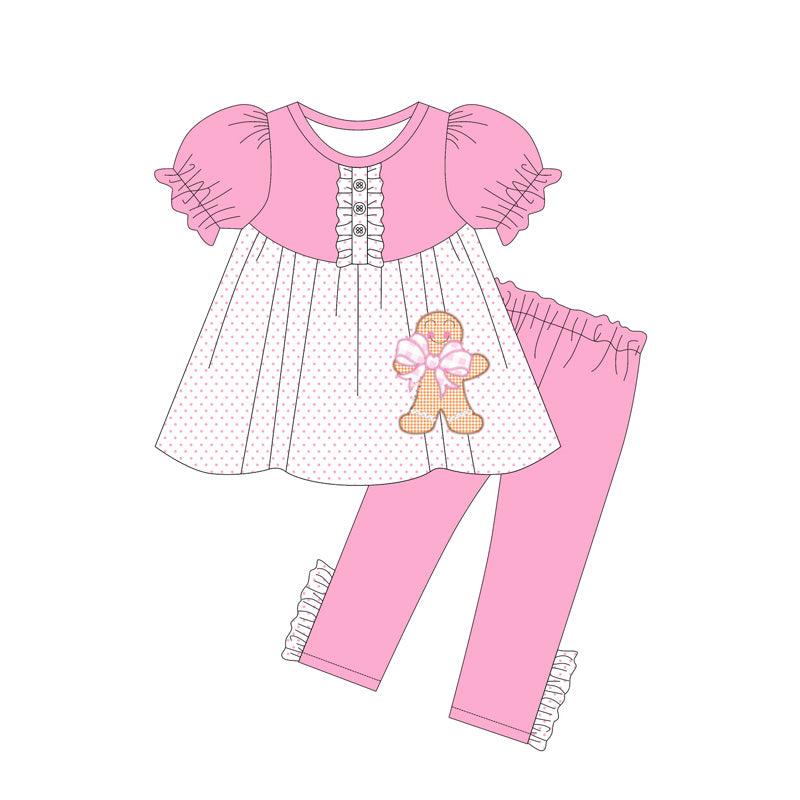 NO MOQ sales GSPO2034 Pre-order baby girls clothes Christmas pink short sleeve pants sets -2025.5.21
