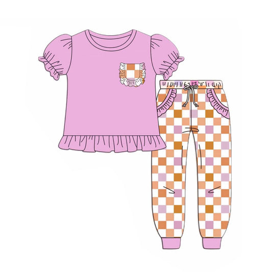 NO MOQ sales GSPO2041 Pre-order baby girl clothes plaid short sleeve pants sets -2025.5.27