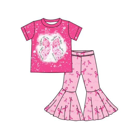 (Pre Order) No moq GSPO2061 Pre-order baby girl clothes bow pink short sleeve pants sets -2025.8.12
