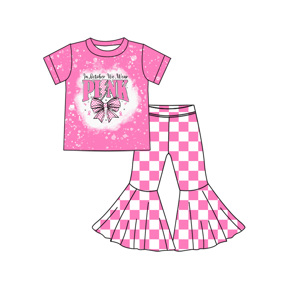 (Pre Order) No moq GSPO2063 Pre-order baby girl clothes bow pink short sleeve pants sets -2025.8.12