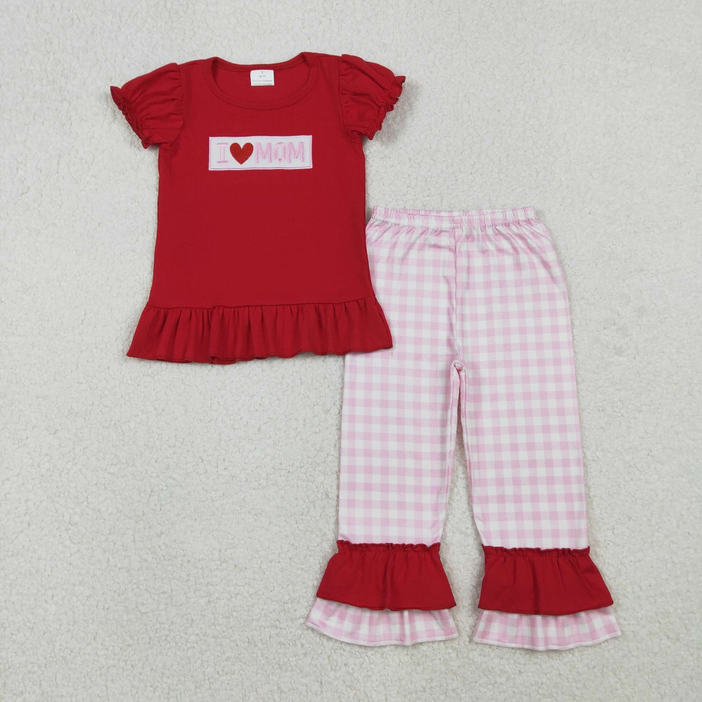 RTS NO MOQ Sibling baby girl boy clothes Embroidered i loe dad mom short-sleeved pants sets