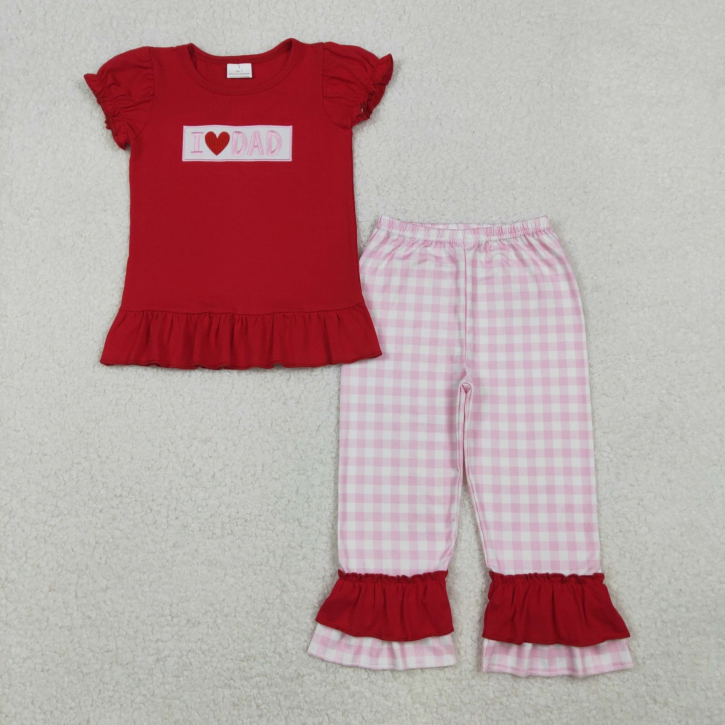 RTS NO MOQ Sibling baby girl boy clothes Embroidered i loe dad mom short-sleeved pants sets