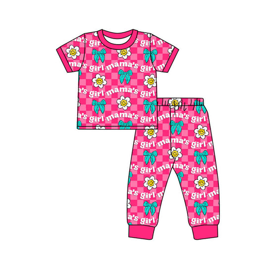 (Pre Order) No moq GSPO2084 Pre-order baby girl clothes mama girl bow short sleeve pants sets -2025.9.18