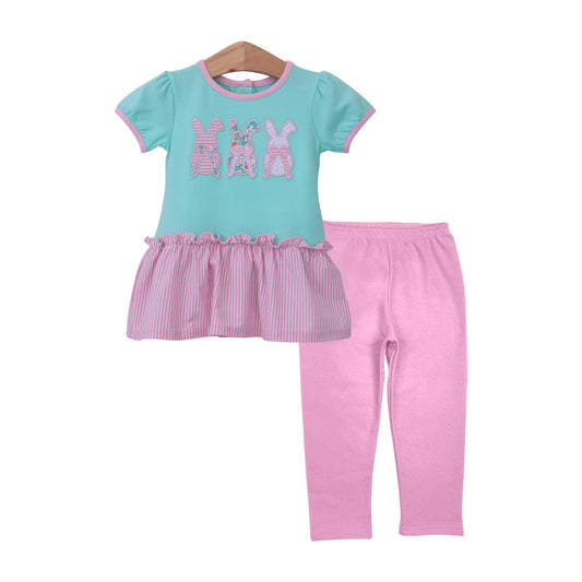 (Pre Order) No moq GSPO2087 Pre-order baby girl clothes bunny short sleeve pants sets -2025.9.22