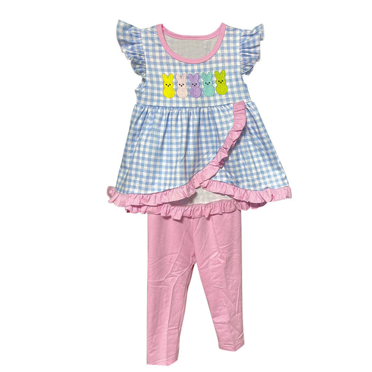 (Pre Order) No moq GSPO2088 Pre-order baby girl clothes bunny flying sleeve pants sets -2025.9.22