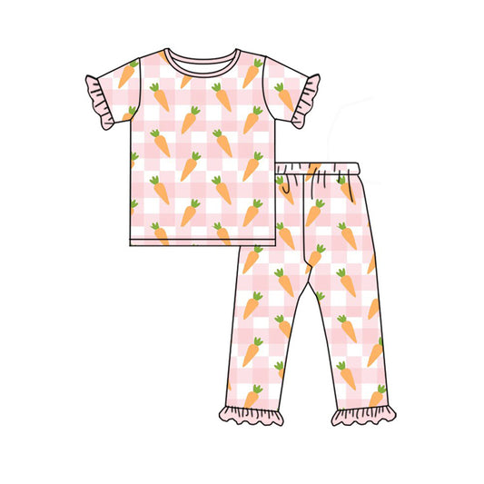 (Pre Order) No moq GSPO2096 Pre-order baby girl clothes carrot short sleeve pants sets -2025.9.27
