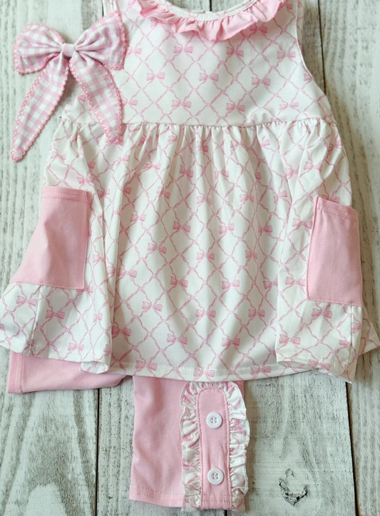 (Pre Order) No moq GSPO2120 Pre-order baby girl clothes bow short sleeve pants sets -2025.10.13