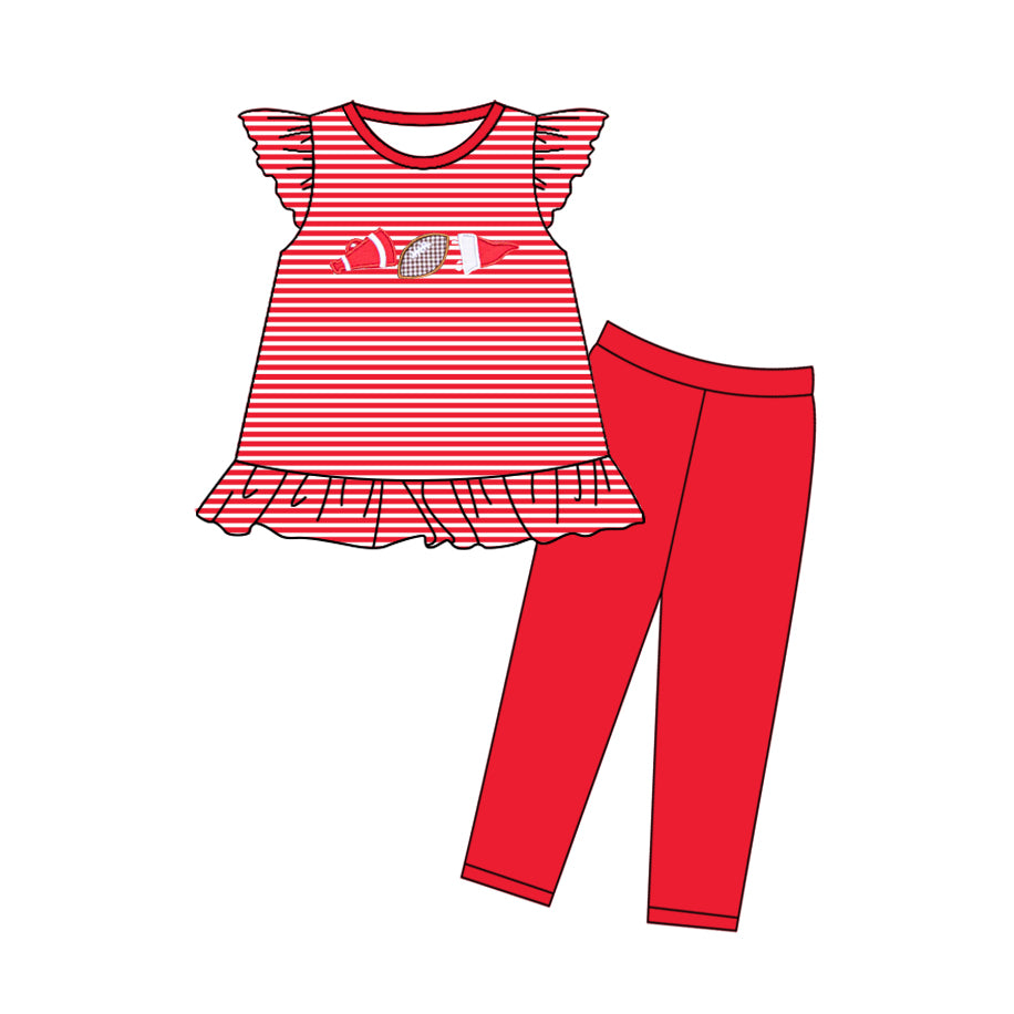 (Pre Order) No moq GSPO2131 Pre-order baby girl clothes rugby red flying sleeve pants sets -2025.10.21
