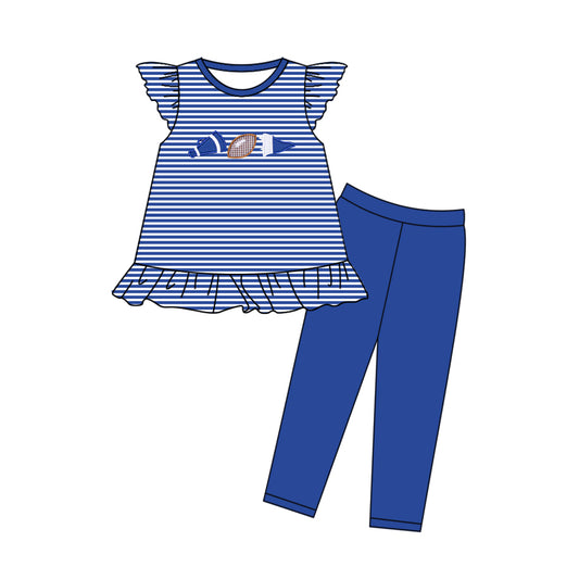 (Pre Order) No moq GSPO2132 Pre-order baby girl clothes rugby blue flying sleeve pants sets -2025.10.21