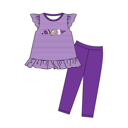 (Pre Order) No moq GSPO2134 Pre-order baby girl clothes rugby purple flying sleeve pants sets -2025.10.21