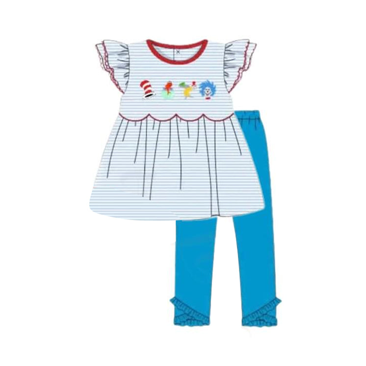 (Pre Order) No moq GSPO2136 Pre-order baby girl clothes dr seuss flying sleeve pants sets -2025.10.21