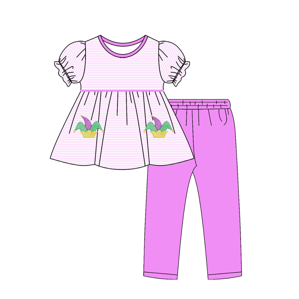(Pre Order) No moq GSPO2142 Pre-order baby girl clothes mardi gras short sleeve pants sets-2025.10.23