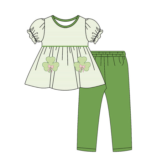 (Pre Order) No moq GSPO2145 Pre-order baby girl clothes bow short sleeve pants sets-2025.10.23