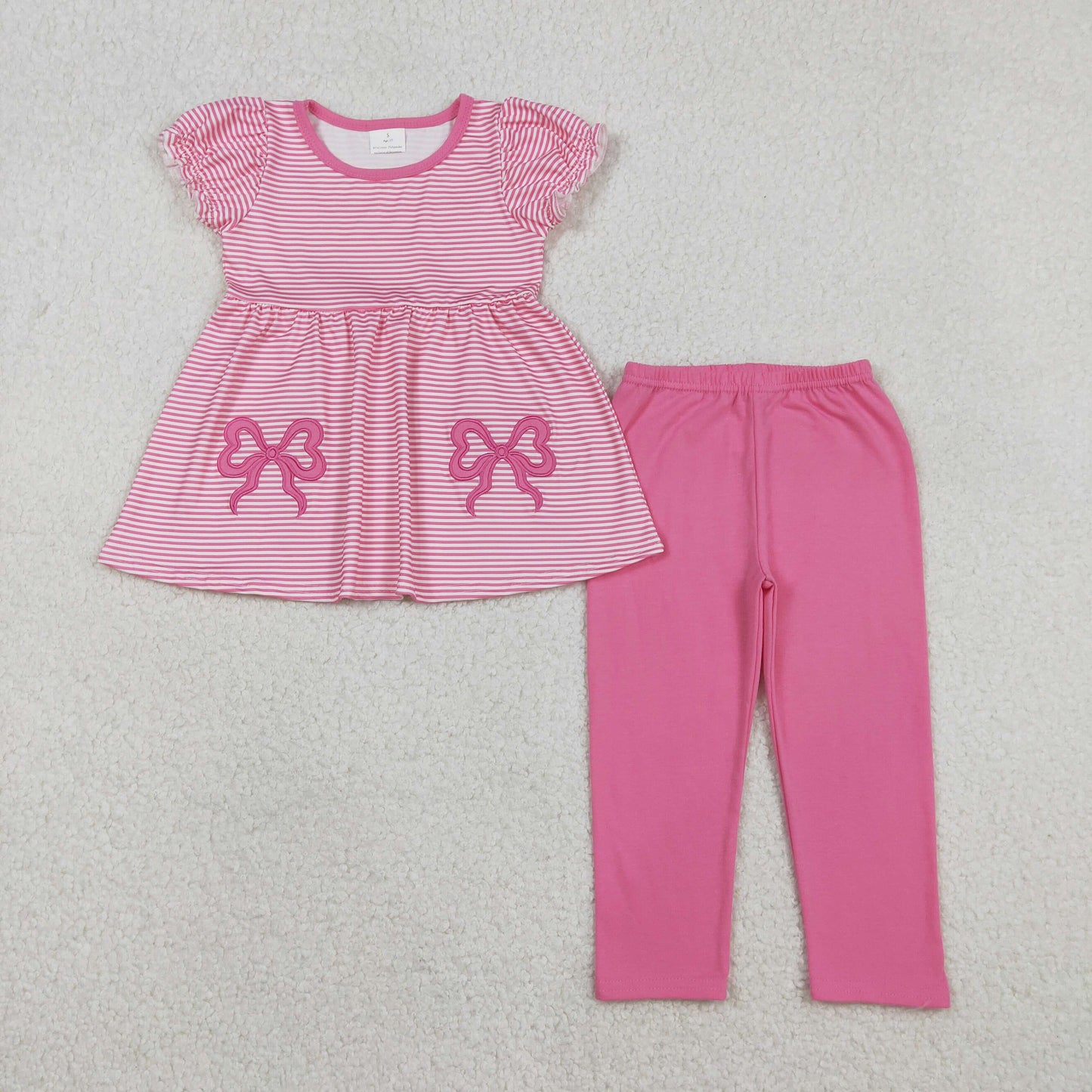 RTS NO MOQ Sibling baby girl clothes embroidery bow short-sleeved pants sets