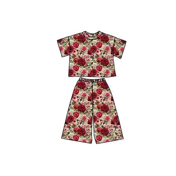 (Pre Order) No moq GSPO2174 Pre-order baby girl clothes floral short sleeve pants sets-2025.11.1