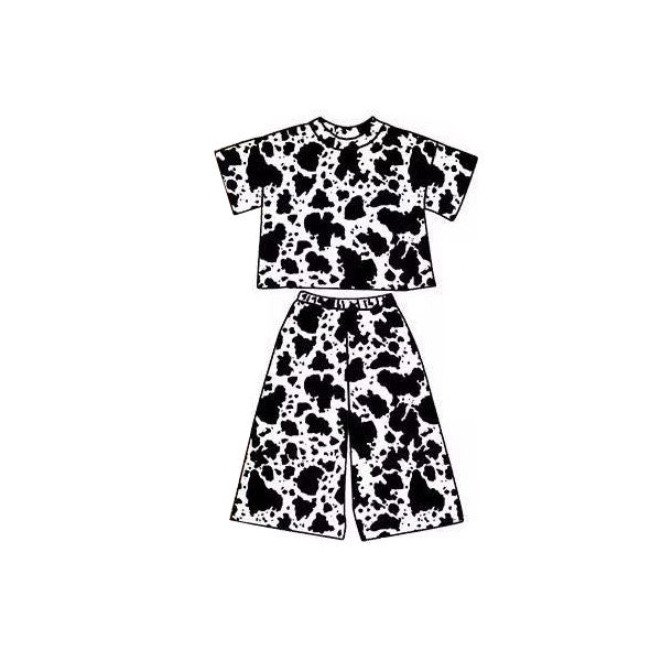 (Pre Order) No moq GSPO2175 Pre-order baby girl clothes cow pattern short sleeve pants sets-2025.11.1