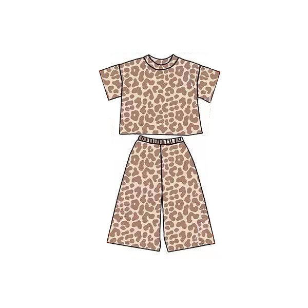 (Pre Order) No moq GSPO2177 Pre-order baby girl clothes leopard short sleeve pants sets-2025.11.1
