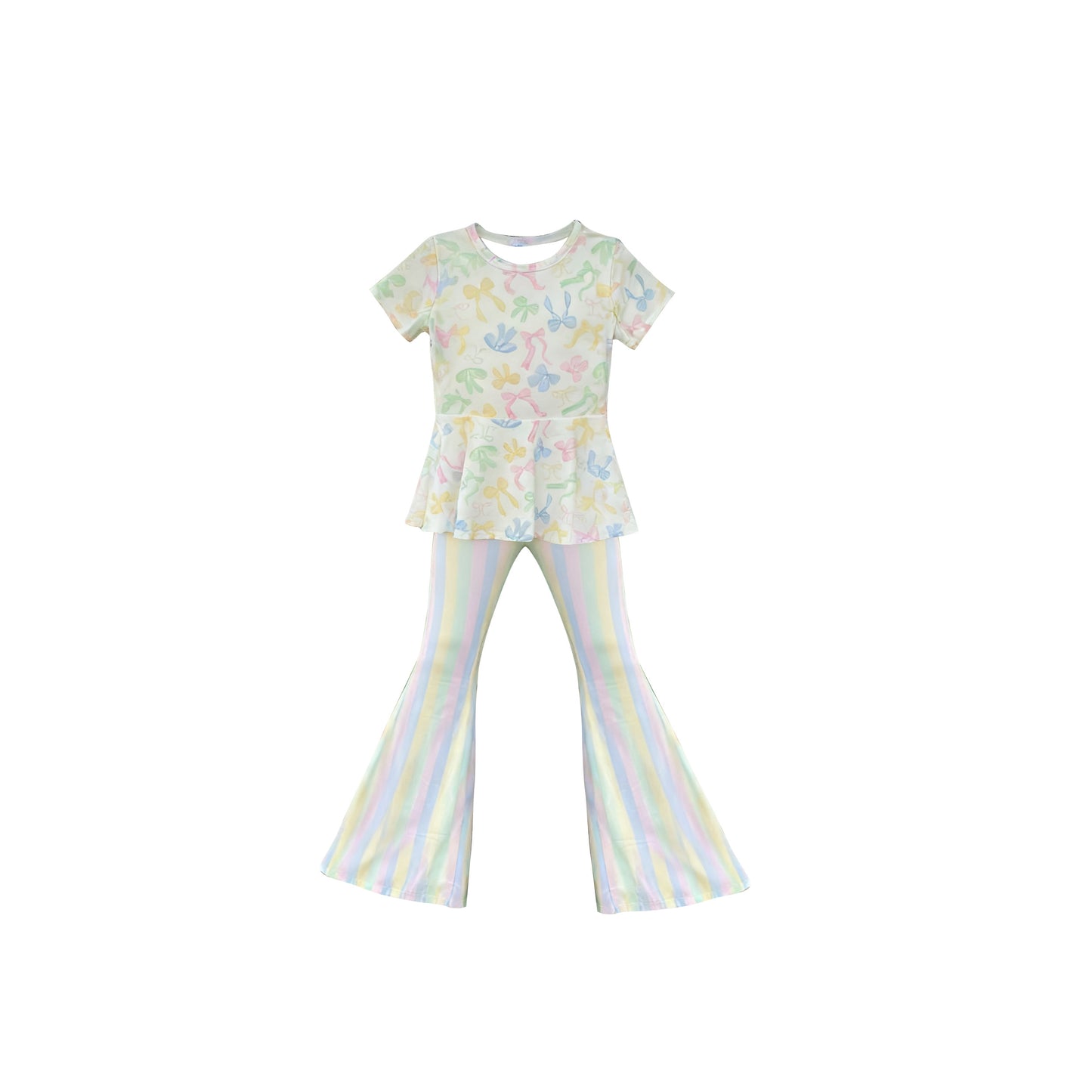 (Pre Order) No moq GSPO2196 Pre-order baby girl clothes bow short sleeve pants sets-2025.11.7