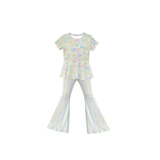 (Pre Order) No moq GSPO2196 Pre-order baby girl clothes bow short sleeve pants sets-2025.11.7