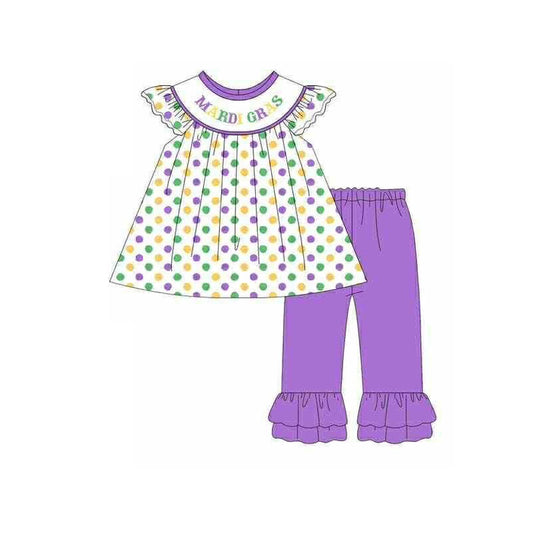 (Pre Order) No moq GSPO2205 Pre-order baby girl clothes mardi gras flying sleeve pants sets-2025.11.13