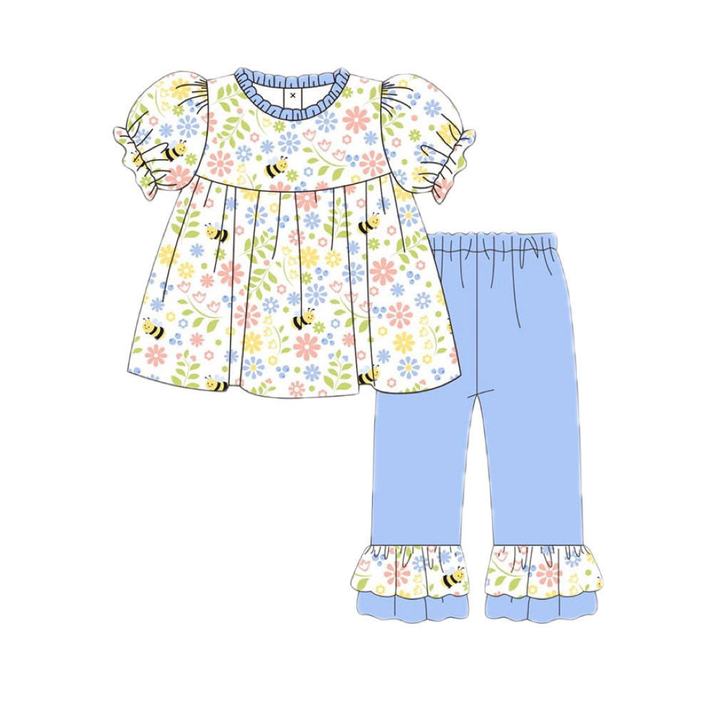 (Pre Order) No moq GSPO2213 Pre-order baby girl clothes floral short sleeve pants sets-2025.11.19