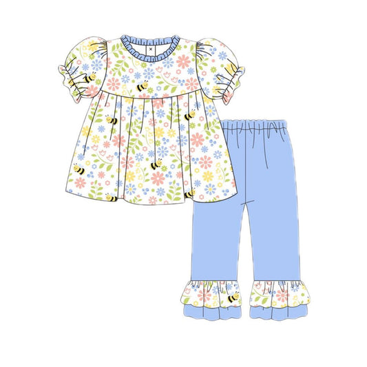 (Pre Order) No moq GSPO2213 Pre-order baby girl clothes floral short sleeve pants sets-2025.11.19