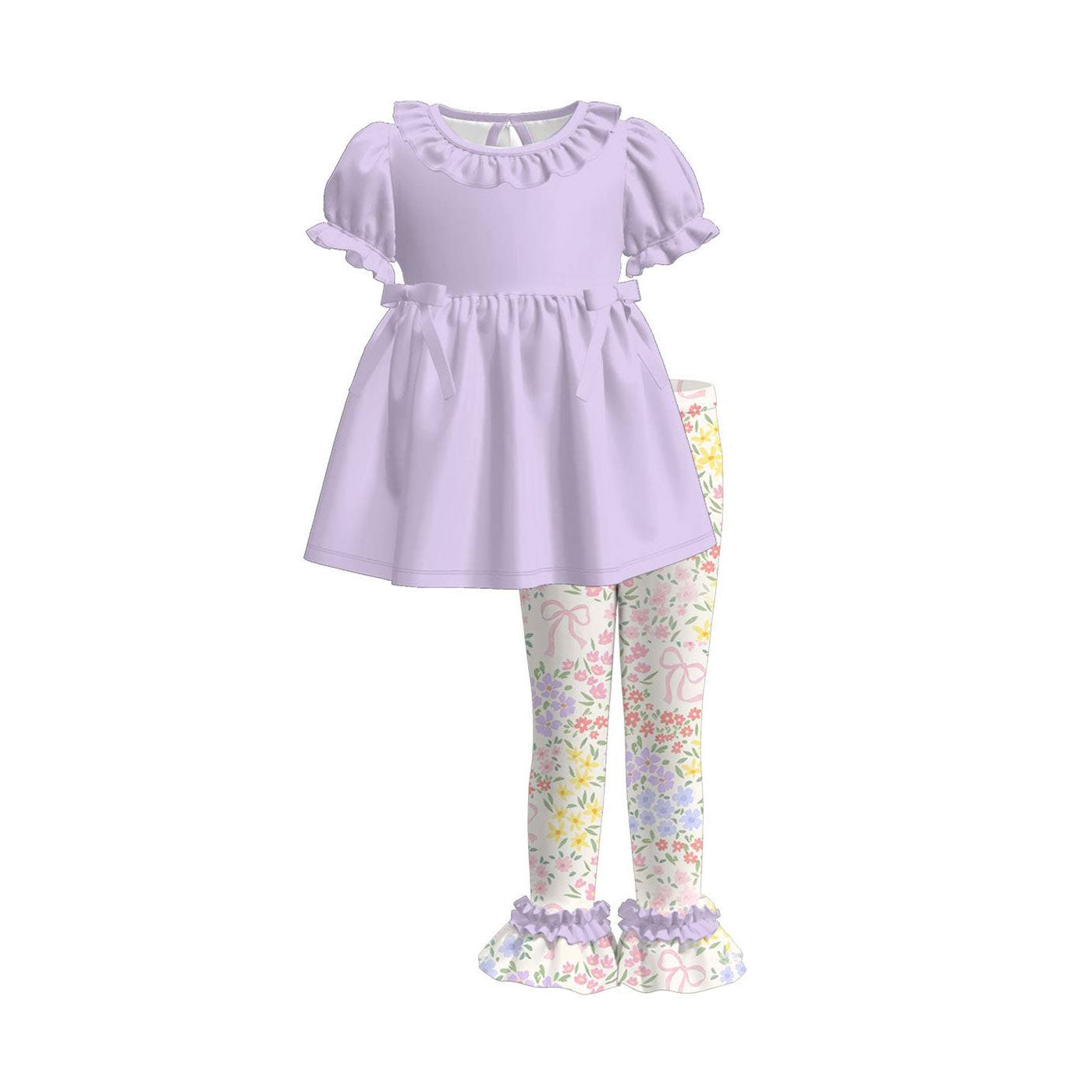 (Pre Order) No moq GSPO2226 Pre-order baby girl clothe floral bow short sleeve pants sets-2025.11.25
