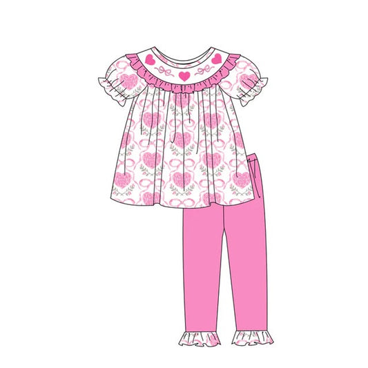 (Pre Order) No moq Pre-order baby girl clothes love bow short sleeve pants sets-2025.12.6