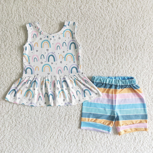 GSSO0011 White tank top and colorful striped shorts set