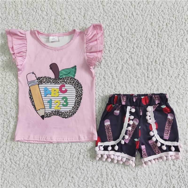 RTS Apple Pencil Back to School Short Sleeve Shorts Set