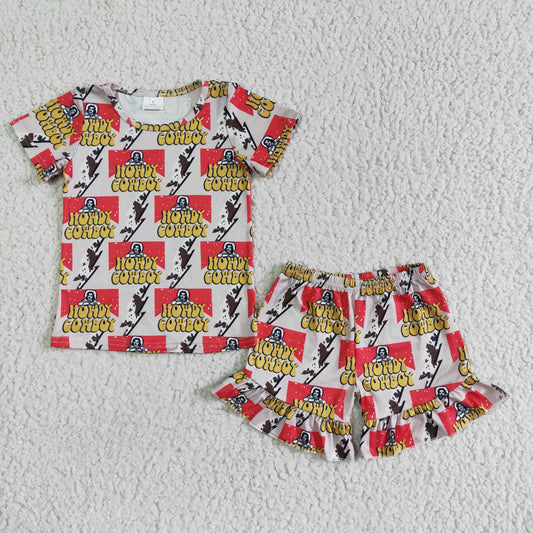 GSSO0119 Girls howdy cowboy cow pattern short sleeve shorts suit