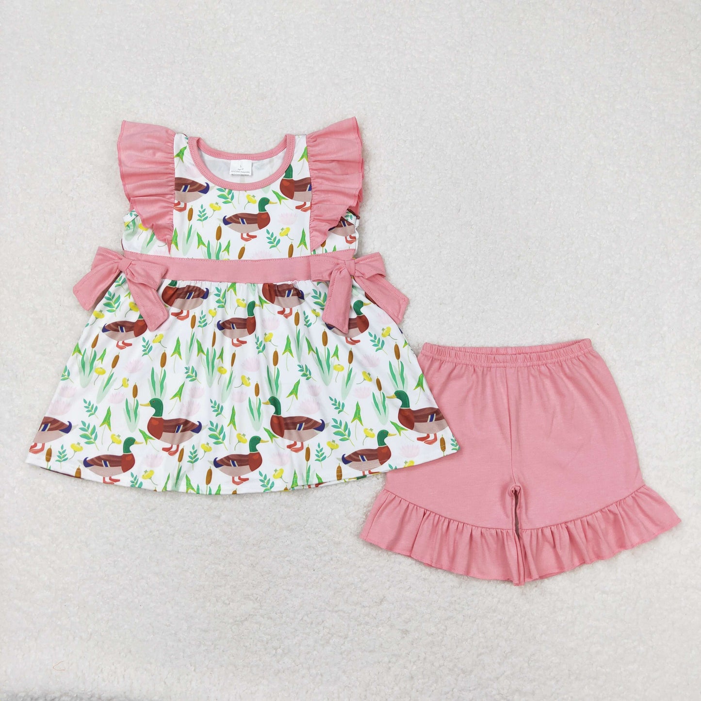 GSSO0517 Duck flower pink lace bow short-sleeved shorts suit