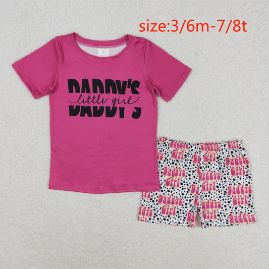 rts no moq GSSO0546 daddy's girl letter magenta short sleeve leopard print shorts suit