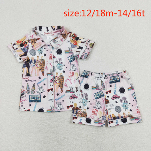 GSSO0661 taylor swift 1989 pink and white short sleeve shorts pajamas set
